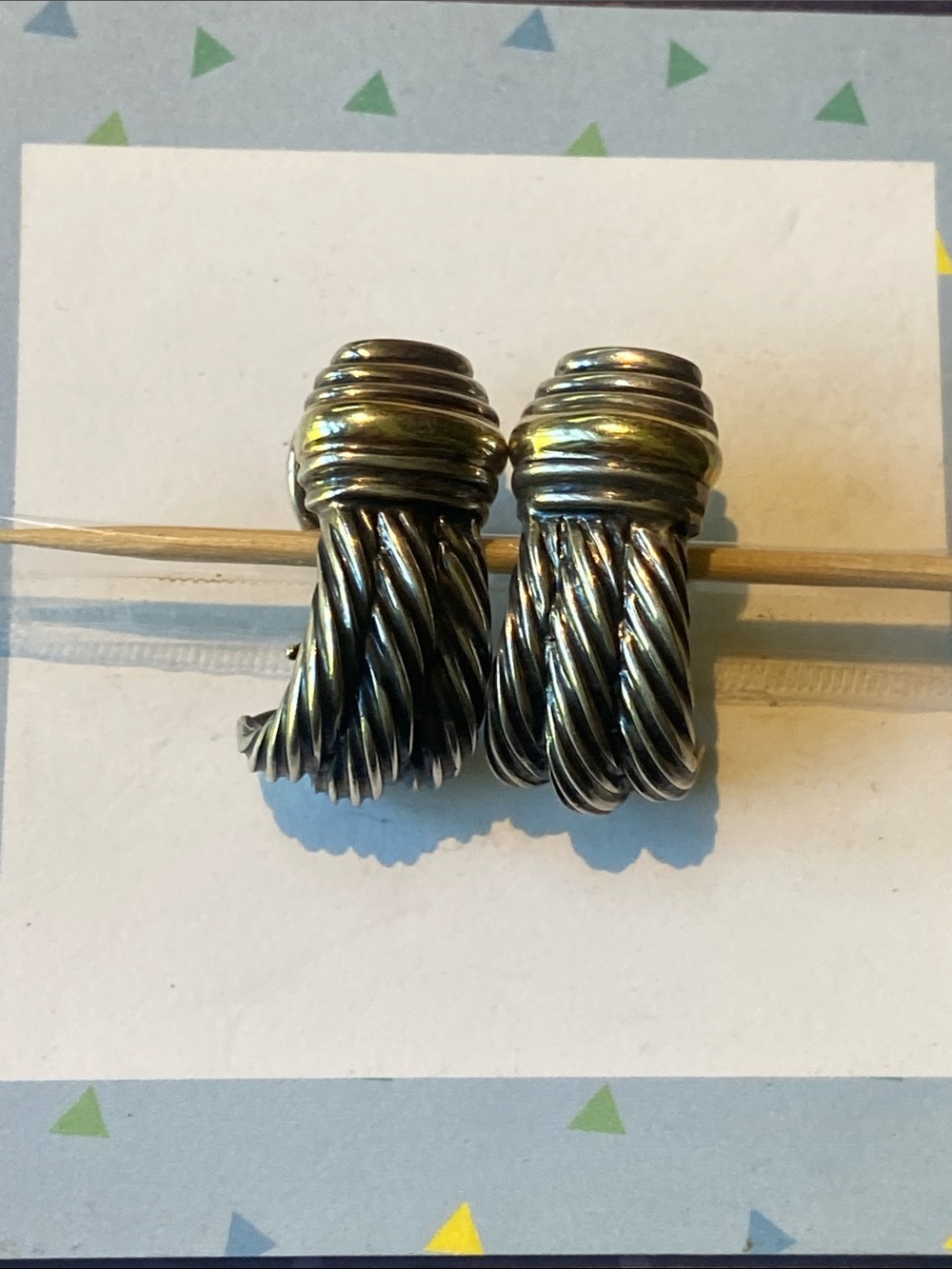 David Yurman Sterling Triple Cable Earrings w/ 14K